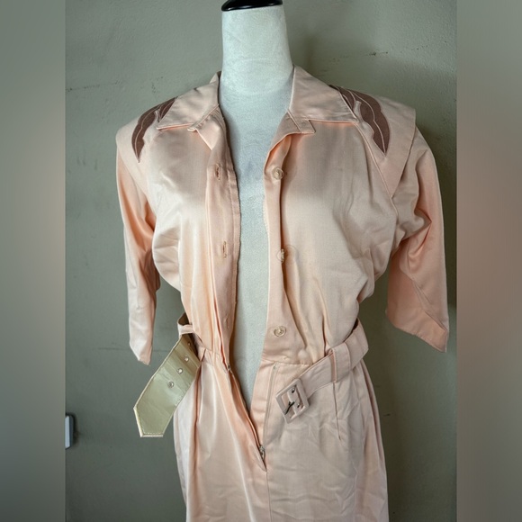 Vintage 80’s SLS Fashion Pink Western Midi Dress Coastal Cowgirl vaporwave - Picture 6 of 15